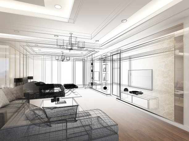 室内卧室草图设计，三维效果图图片下载