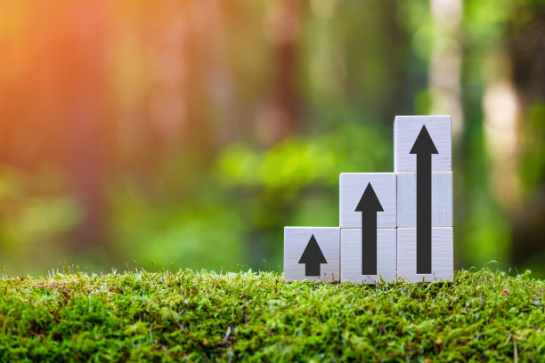 在绿色森林的复制空间中，在倒下的长满苔藓的老树上刻有“自然”字样的木块。图片下载