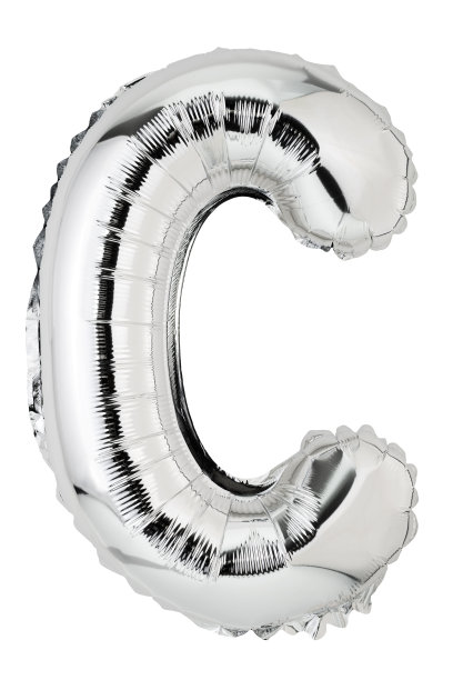 字母C在银色聚酯薄膜气球隔离在白色图片下载