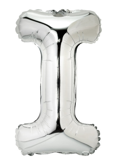 字母I在银色聚酯薄膜气球隔离在白色图片下载