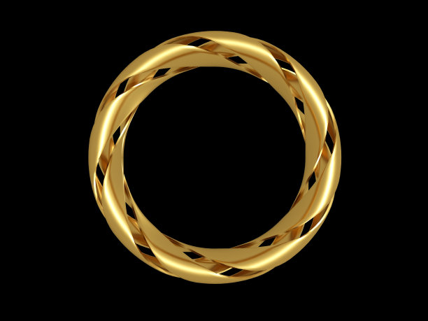 金色弧形环孤立在黑色背景上。3 d演示。图片下载