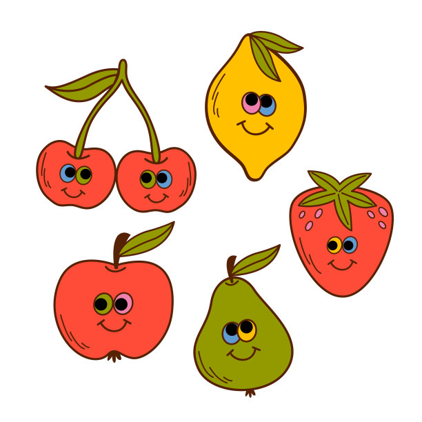 一套孤立的有趣的水果和浆果图片下载