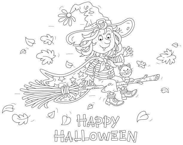 骑着魔法扫帚的万圣节小女巫图片下载