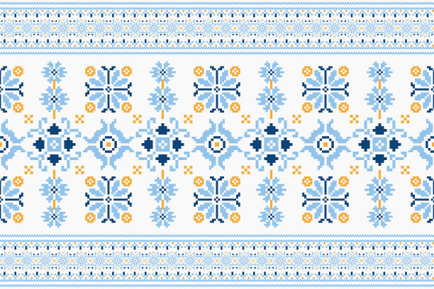 美丽的花十字绣无缝模式。图片下载