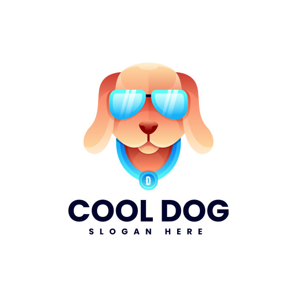 矢量插画酷狗渐变彩色风格。图片下载