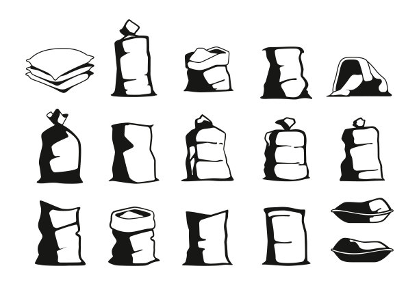 农民口袋。黑色廓形的粗麻袋象征着农业收获，自然有机食品农艺园艺理念。向量组图片下载