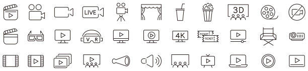 电影电影院线图标集合可编辑的笔画向量图片下载