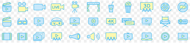 电影电影院线图标集合可编辑的笔画向量图片下载