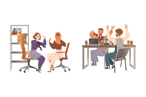 男女同事坐在办公室的办公桌前图片下载