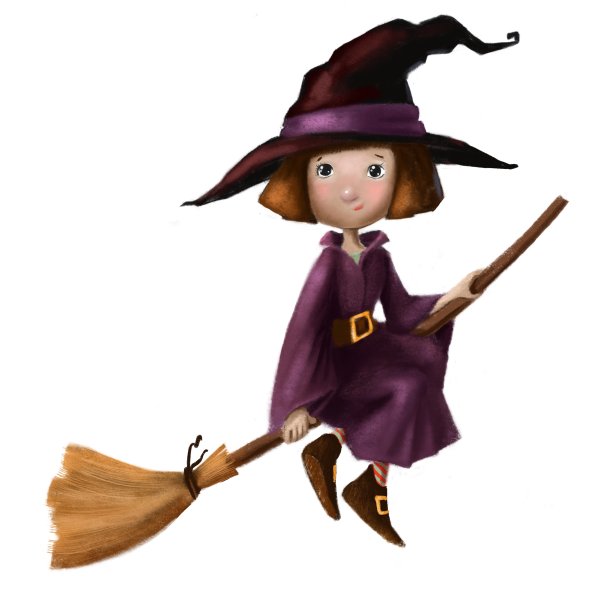 可爱的小女巫在扫帚上飞翔万圣节儿童插画图片下载