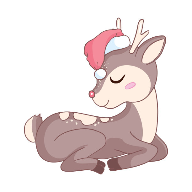 可爱的卡通鹿带着圣诞老人的帽子图片下载