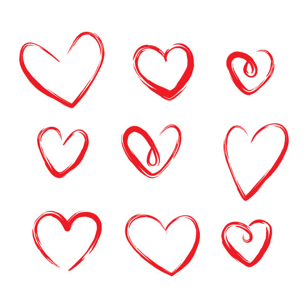 一大组手绘心形在白色的图片下载