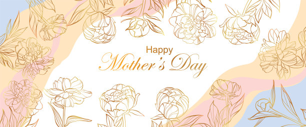 旗帜用金色牡丹花手工画花图片下载