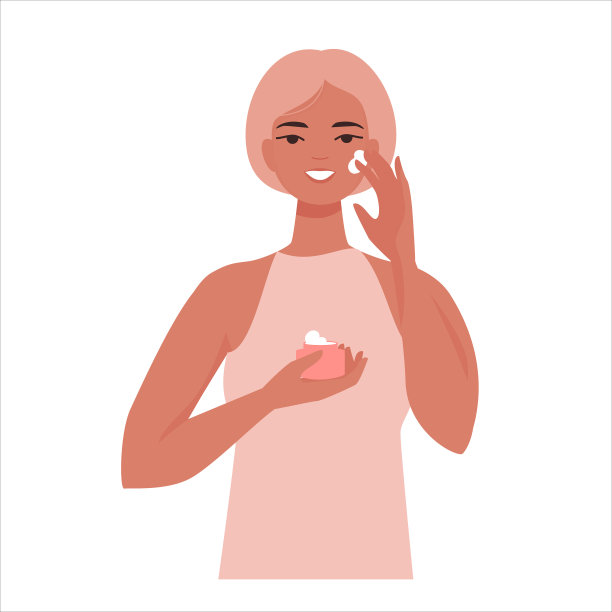 女孩在护肤品上涂面霜图片下载