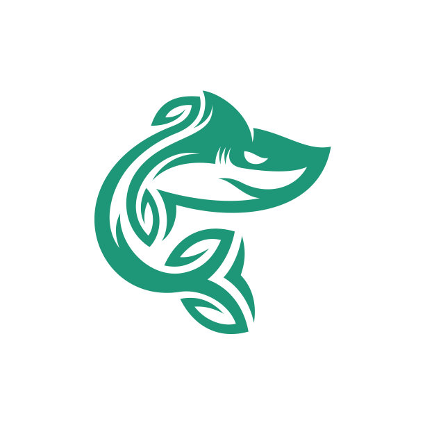 鲨鱼自然叶标志设计图片下载