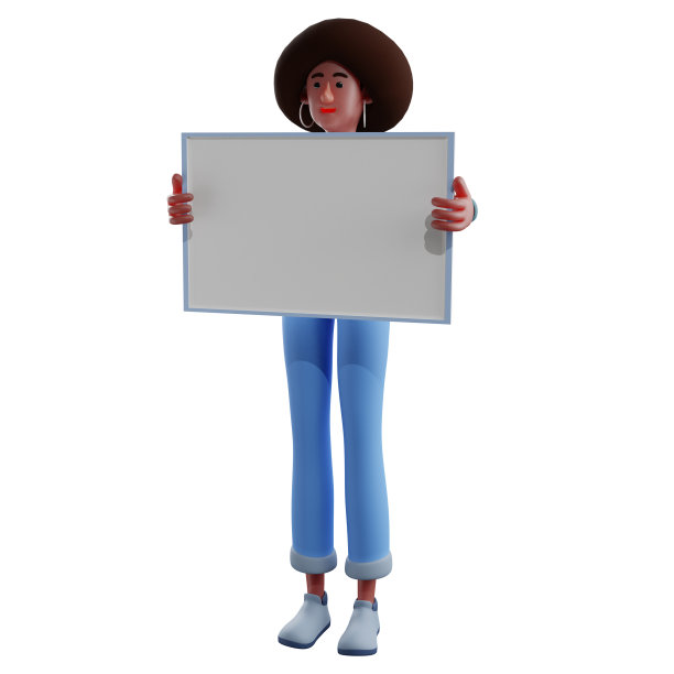 3d afro女孩卡通图片拿着白板图片下载