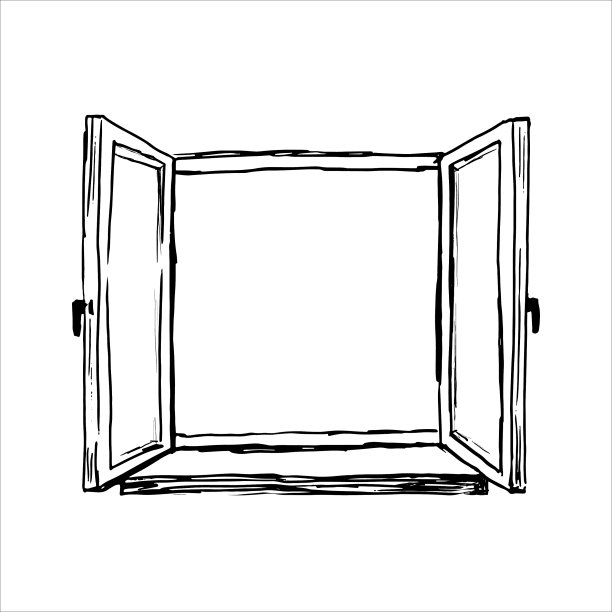 老开窗剪影素描涂鸦图片下载