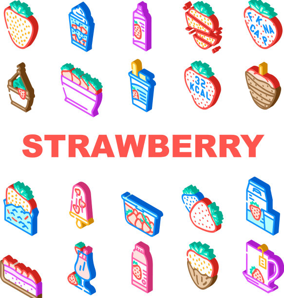 草莓水果新鲜红莓图标集图片下载