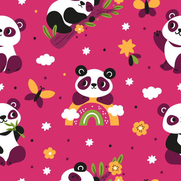 可爱的熊猫无缝图案搞笑的中国图片下载