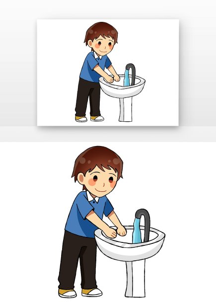 可爱手绘洗手男孩图片下载