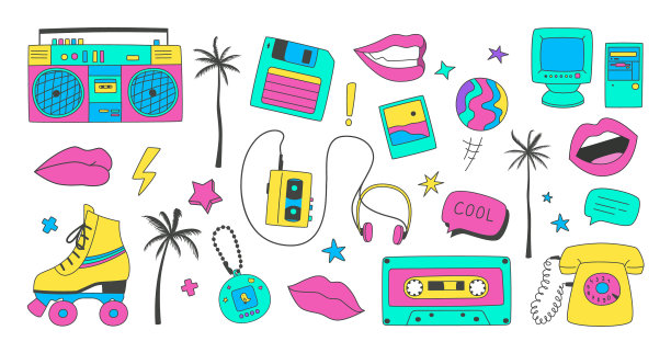 一套90年代的涂鸦元素图片下载