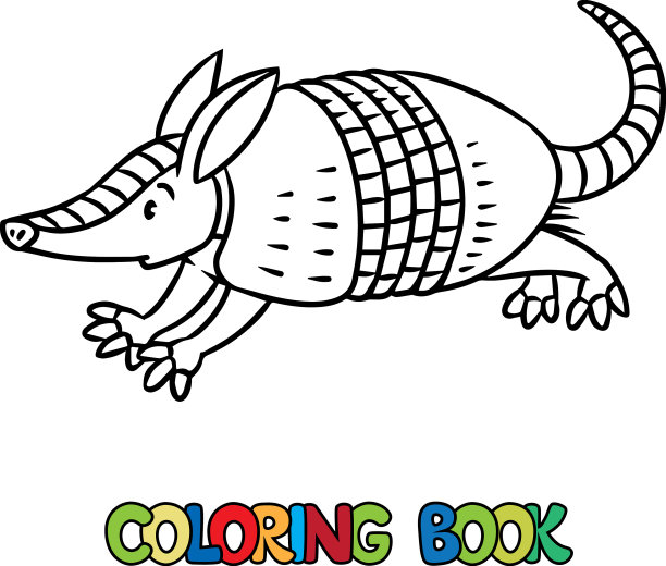 有趣的奔跑犰狳儿童动物涂色书图片下载