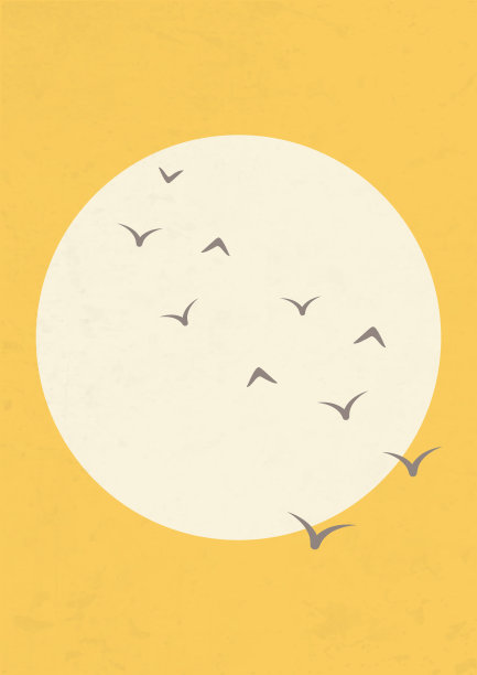太阳和鸟的美学插画海报。波西米亚风格图片下载