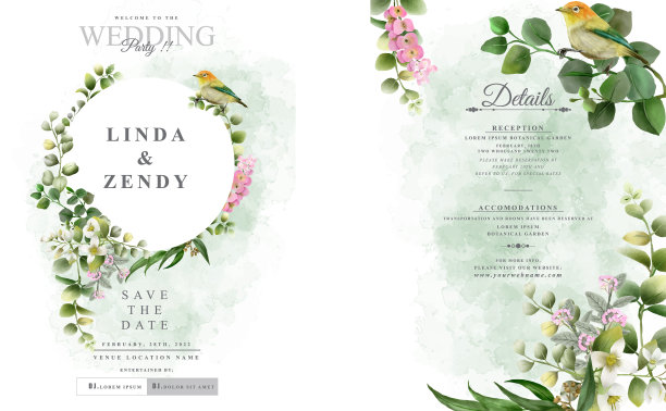 婚礼请柬花卉设计图片下载