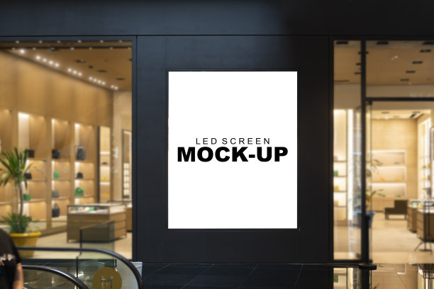 女性手袋店前的广告LED屏幕模型图片下载