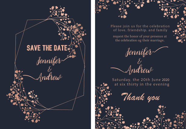 美丽可爱的画花婚礼请柬图片下载