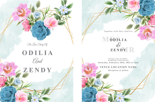 美丽的碎花风格的婚礼请柬tem图片下载