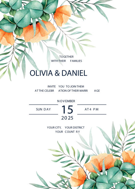 婚礼请柬花卉设计图片下载