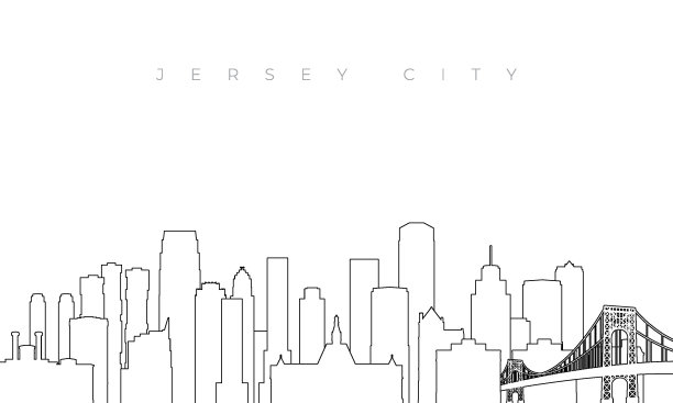 勾勒泽西城的天际线。时髦的模板与泽西城的建筑和地标在直线风格。股票向量设计。图片下载