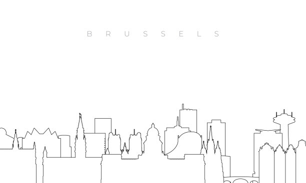 布鲁塞尔的天际线轮廓。时髦的模板与布鲁塞尔的建筑和地标在直线风格。股票向量设计。图片下载