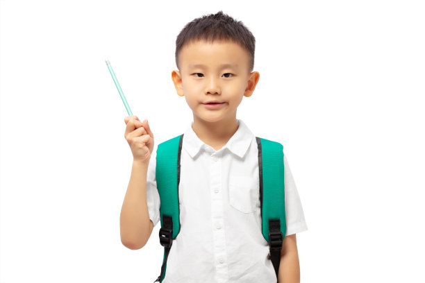 背着书包的孩子，拿着铅笔指着左边图片下载
