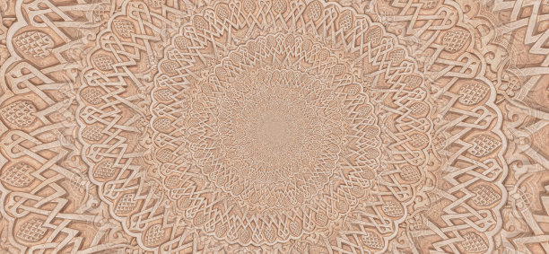 伊斯兰文化的阿拉伯背景。在一座清真寺的13世纪建筑细节上使用碎屑效应创造的设计。图片下载