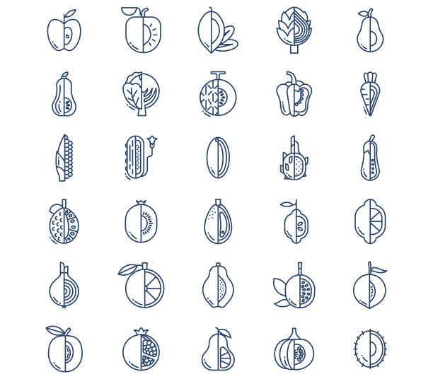 水果和蔬菜，切片图标套装图片下载