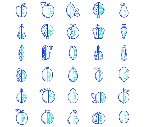 水果和蔬菜，切片图标套装图片下载