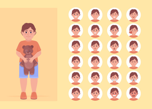 小男孩情绪多变半平面色彩人物情绪集图片下载