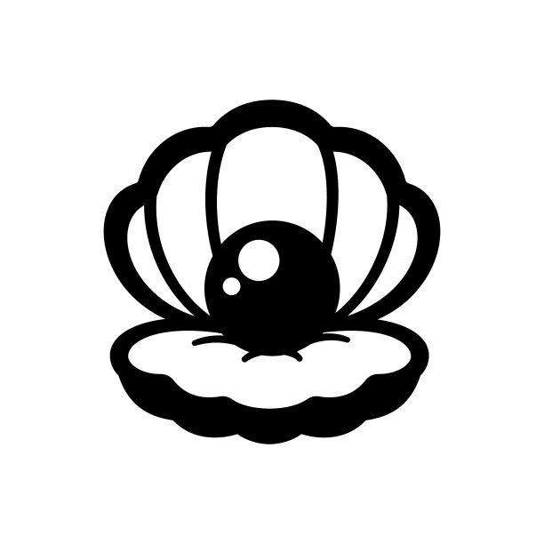 简单的蛤蜊与黑珍珠轮廓矢量图标插图设计图片下载