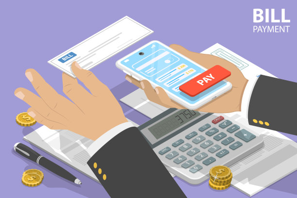 在线支付账单的三维等距平面矢量概念图图片下载