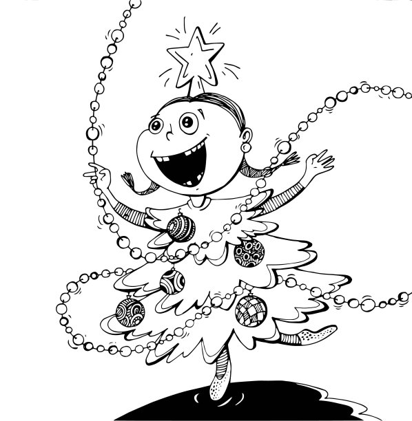 一个女孩穿着嘉年华服装的圣诞树，新年插画和一个孩子图片下载