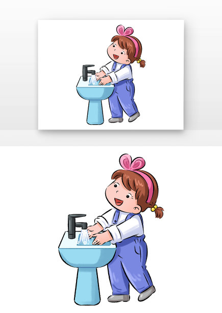 可爱手绘人物洗手图片下载