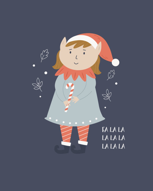 圣诞贺卡与有趣的精灵女孩图片下载
