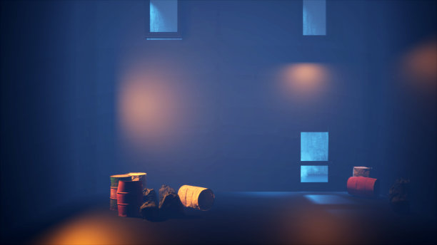 街道上的垃圾袋和一个红色的旧桶的镜头，夜间拍摄，高分辨率。图片下载