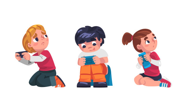 男孩和女孩沉迷于电子设备图片下载
