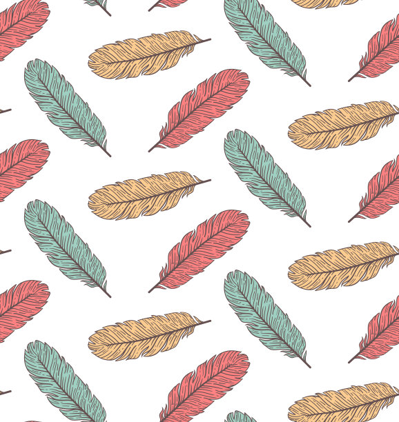 涂鸦可爱的线条无缝的羽毛图案图片下载