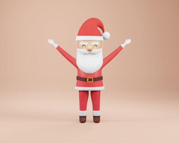 d渲染，新年快乐和圣诞快乐卡片。圣诞老人跳的设计概念。图片下载