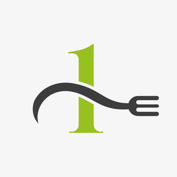 字母1餐厅标志概念与叉子图片下载