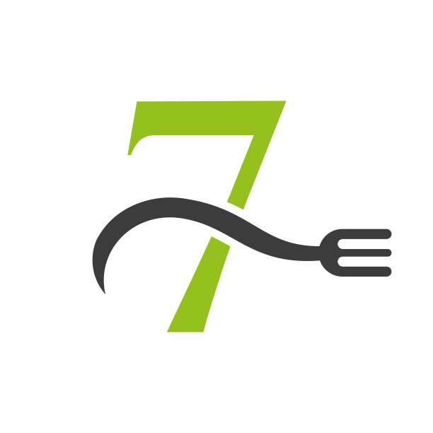 字母7餐厅标志概念与叉子图片下载